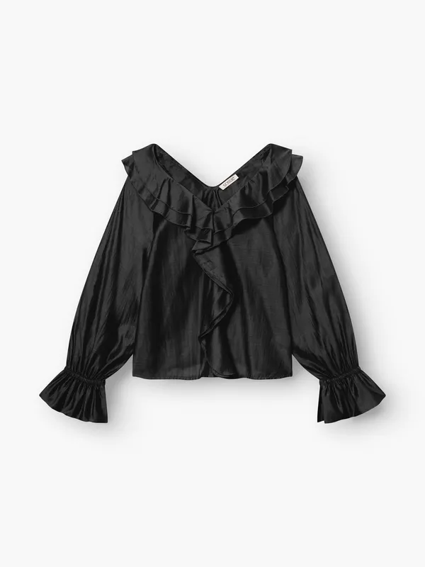 Bluse Ruffle Long Sleeve Black
