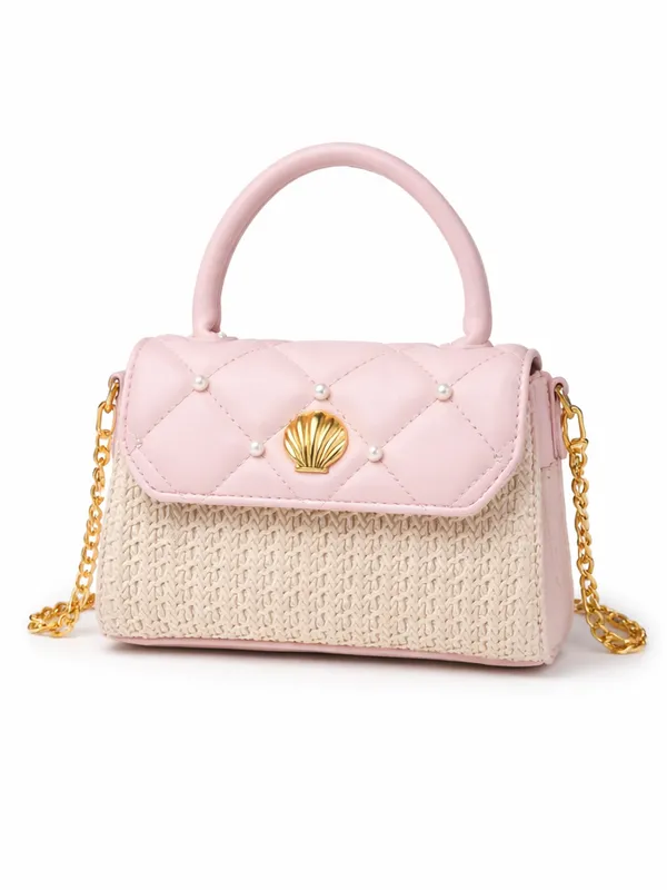 Blush Woven Top Handle Bag