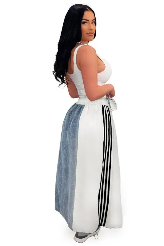 Bone Tiered Cotton Maxi Skirt