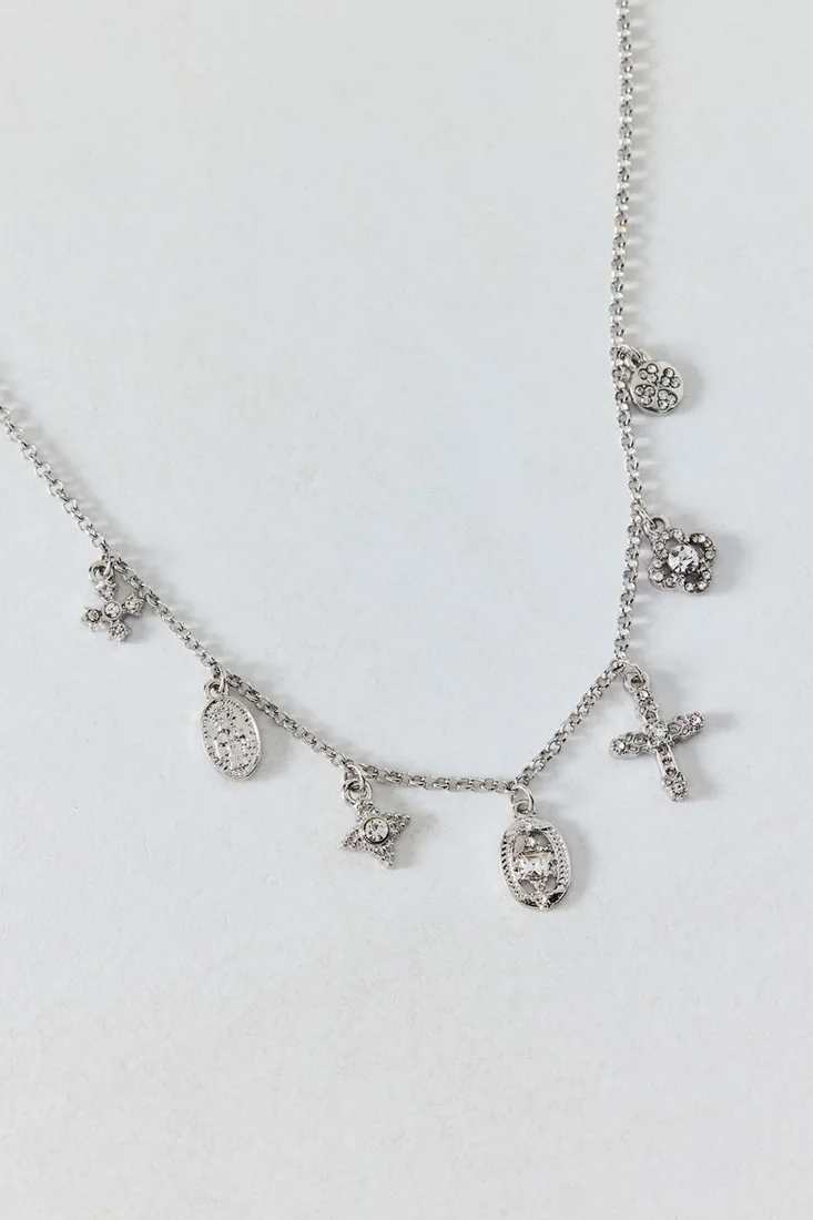Maria Rhinestone Cross Charm Necklace