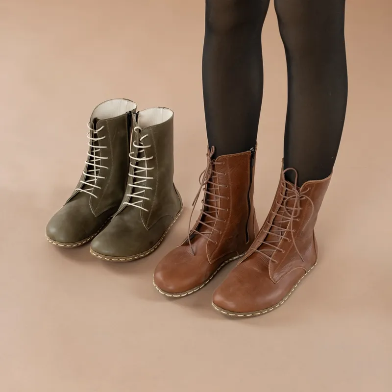 Brown Barefoot High Ankle Shoes