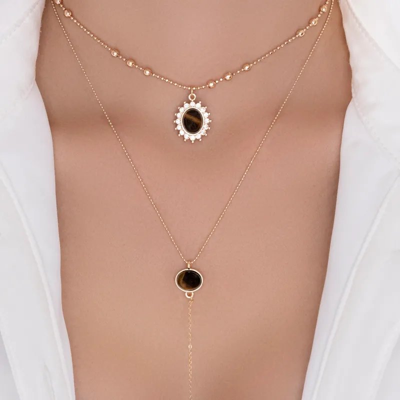 Brown Pendant Drop Necklace