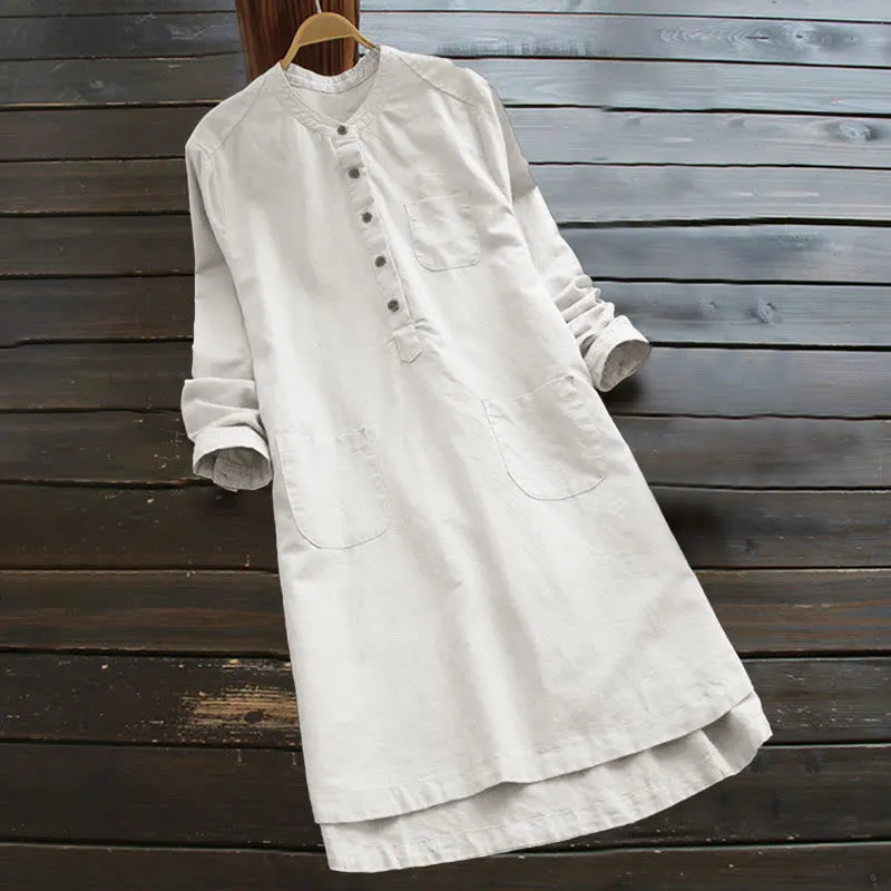 Buddha Stones Solid Buttons Long Sleeve
