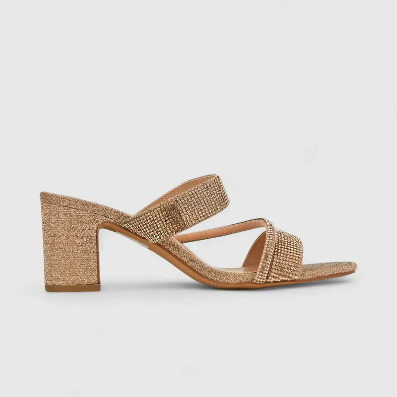 Bulbul Ladies Evening Block Heel Sandal Har029 Champagne