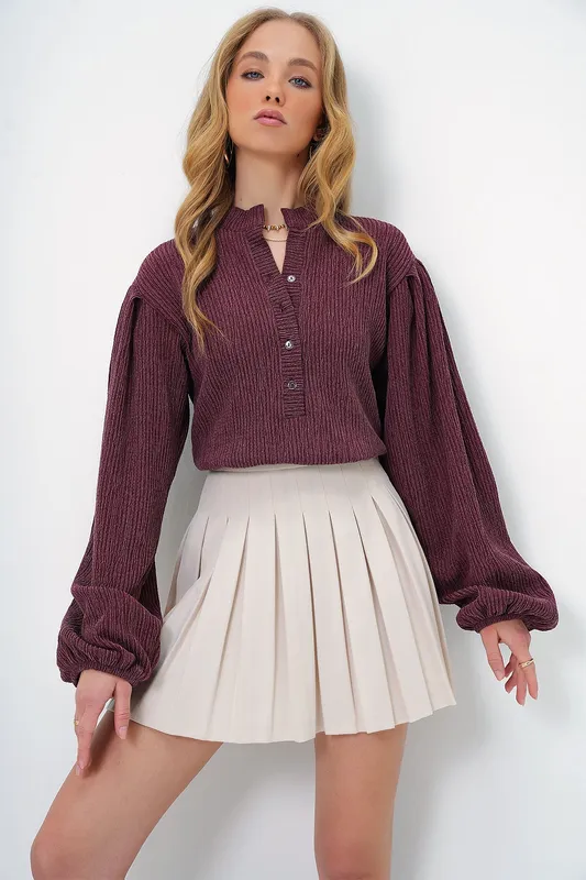 Burgundy Textured Crepe Blouse