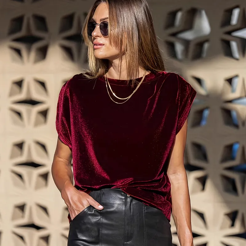 Burgundy Velvet Mock Neck