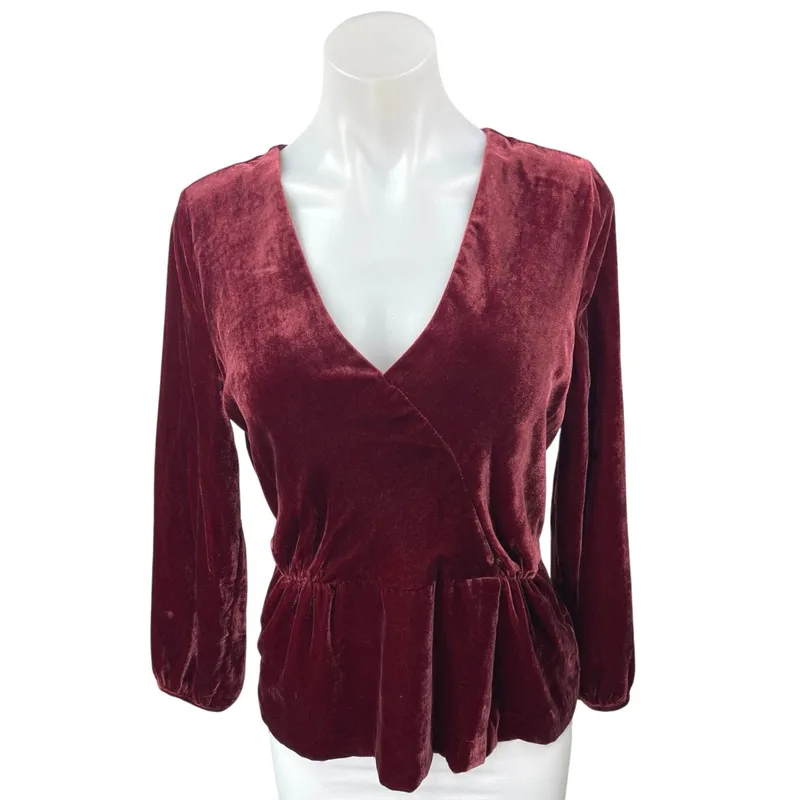 Burgundy Velvet Peplum Blouse