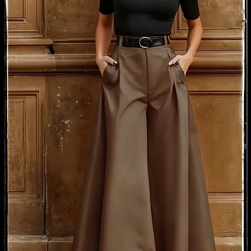 Burgundy Wide-leg Trousers
