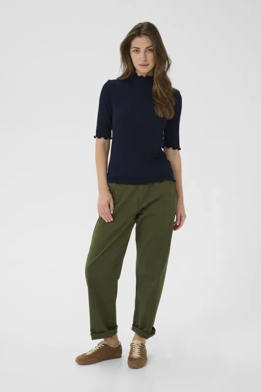 Camel Rib-Knit Mockneck