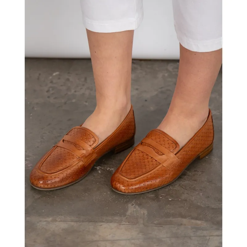 Carmela Woven Flat Loafers Camel