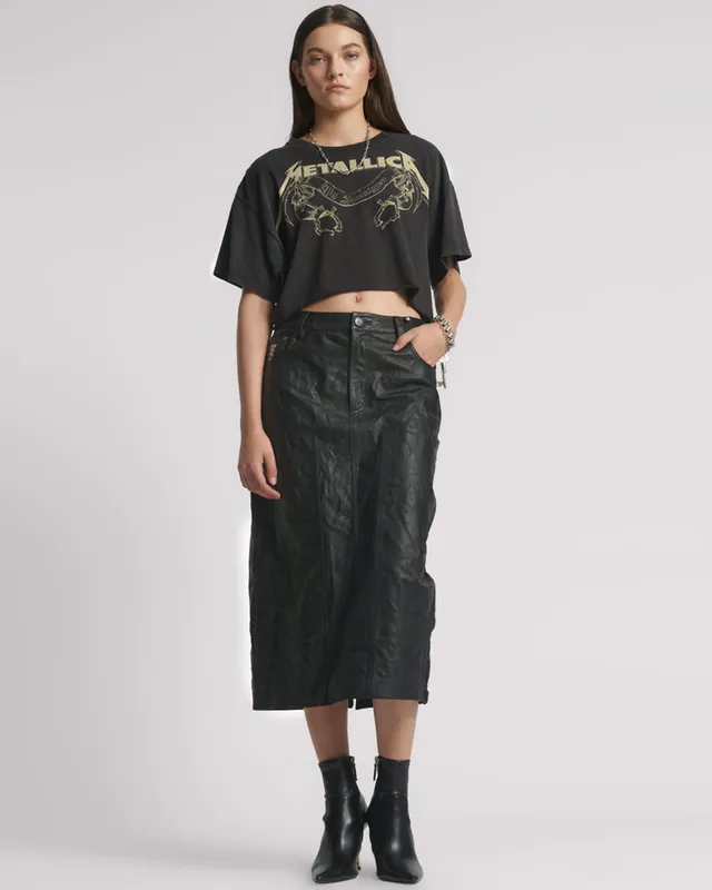 Cassidy Leather Column Midi Skirt Black