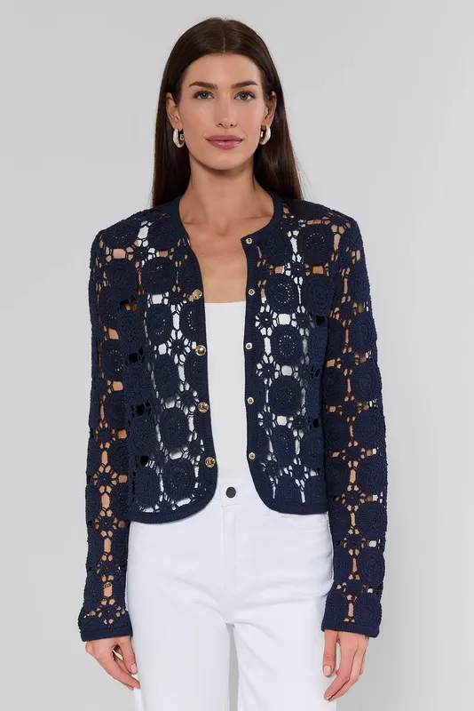 Cassidy Navy Crochet Cardigan