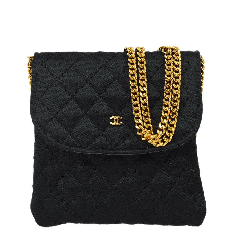 Chanel Black Satin Mini Shoulder Pouch Bag