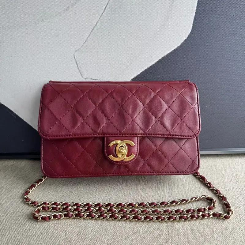 Chanel Cf Burgundy Quilted Leather Shoulder Bag 2013-2014