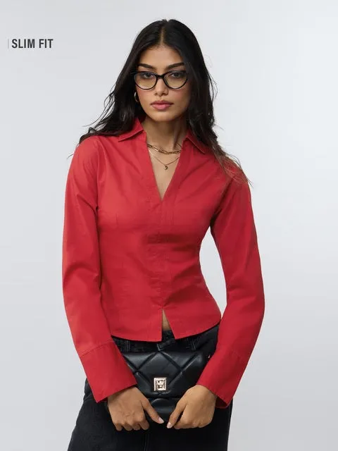 Cherry Red Fitted Shirts