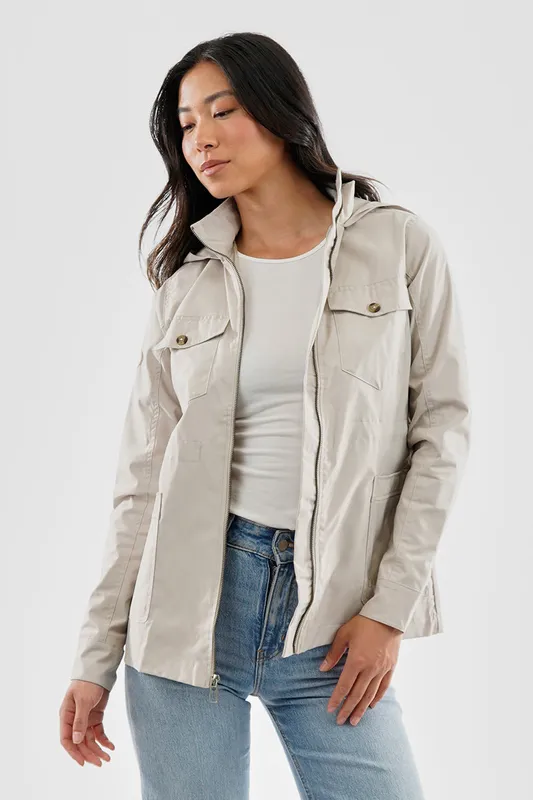 Coated Microfibre Zip Up Lightweight Jacket Cream