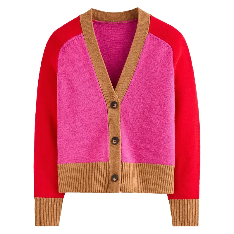 Colorblock Knit Cardigan Pink