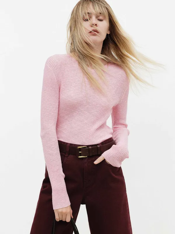 Cotton Blend Ribbed Knit Top