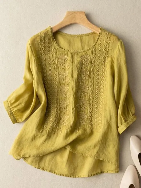 Cream Cotton-Linen Blouse