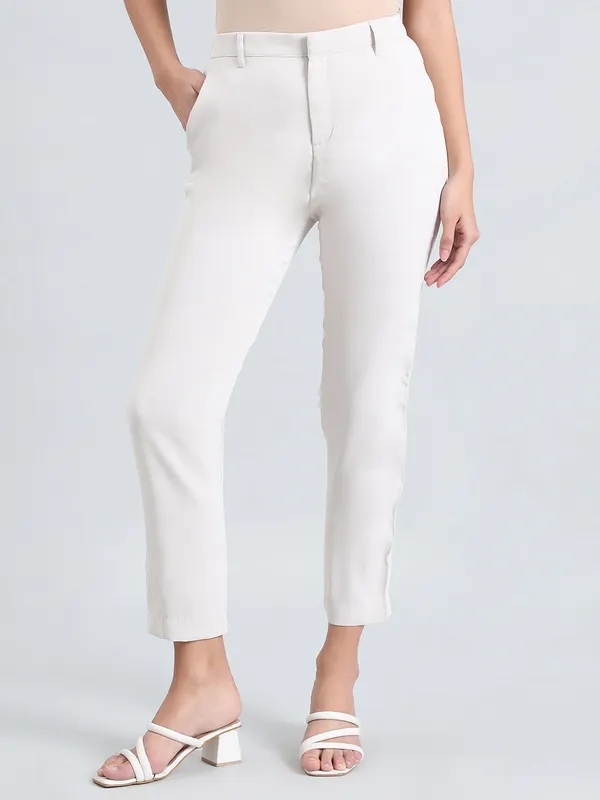 Cream Crepe Tapered Trouser