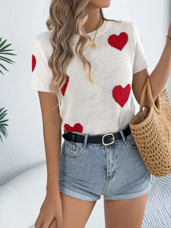 Cream Heart Knit Top