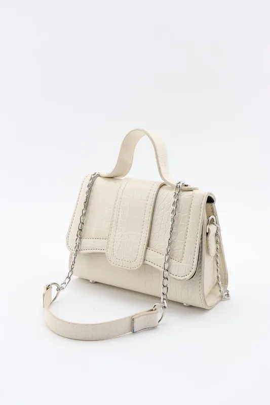 Cream Leather Chain Strap Bag