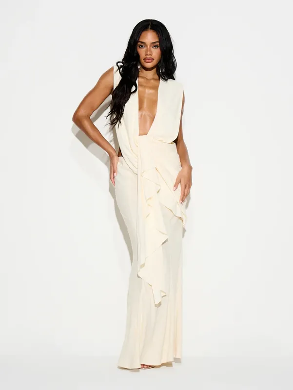 Cream Linen Fishtail Skirt