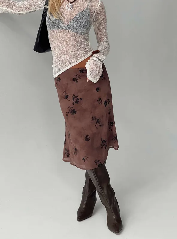 Cream Pattern Midi Skirt