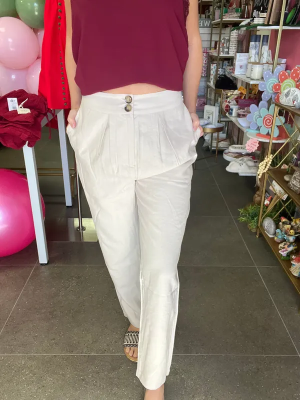 Cream Pleat Ankle Trousers