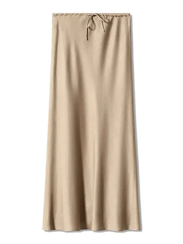 Cream Pleated Crepe Maxi Skirt