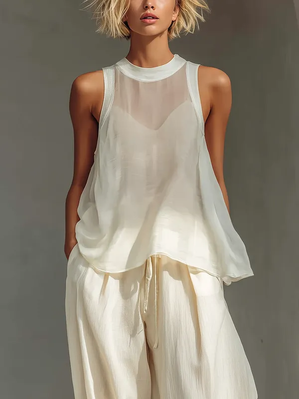 Cream Sheer Sleeveless High