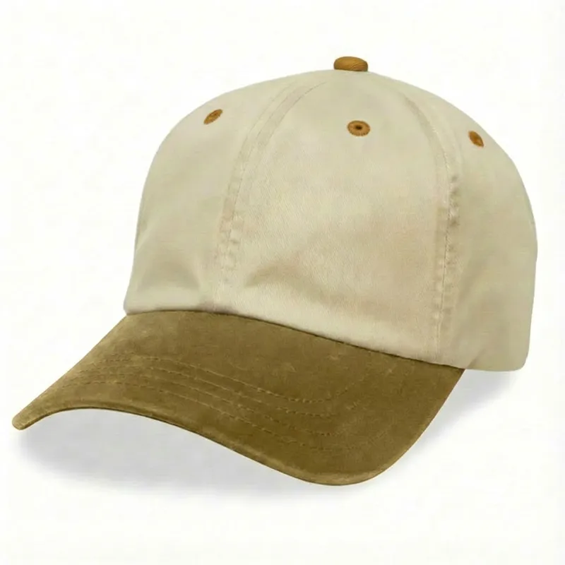 Cream With Brown Visor Unstructured Baseball Cap