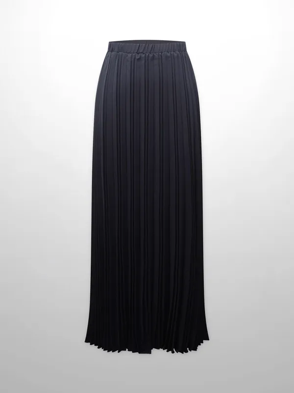 Crepe Pleated Maxi Skirt-navy
