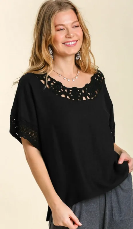 Crochet Detail Top Black