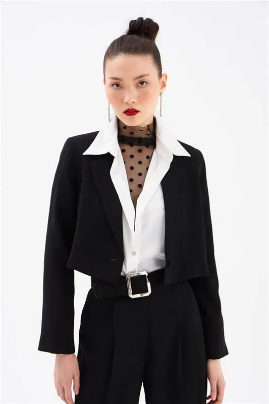 Crop Crepe Formal Blazer Black