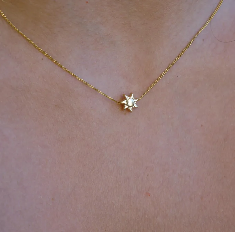 Dainty Gold Necklace Sun Bead Charm,