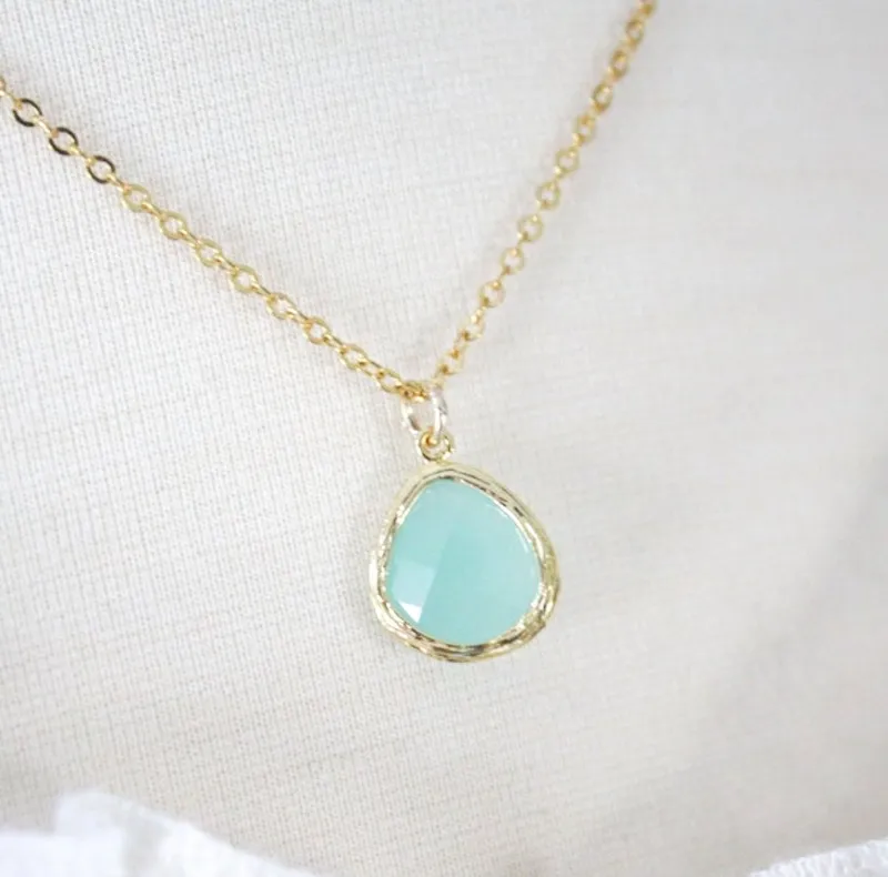 Dainty Mint Glass And Gold Necklace