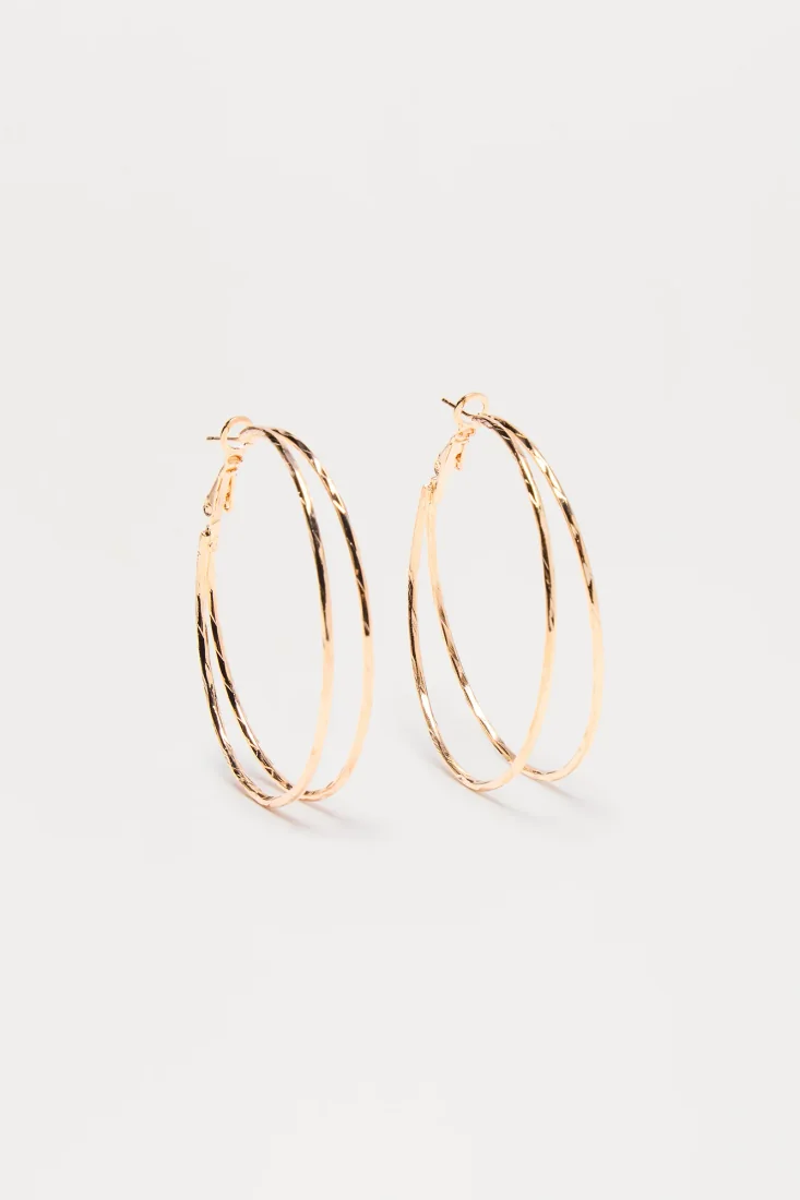 Double Loop Hoop Earrings Gold
