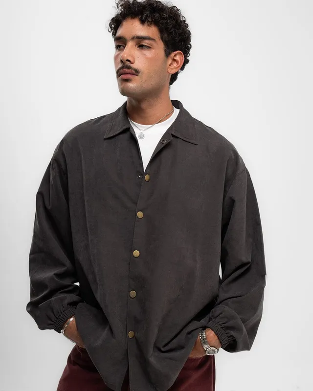 Dark Grey Oversized Textured Windbreaker