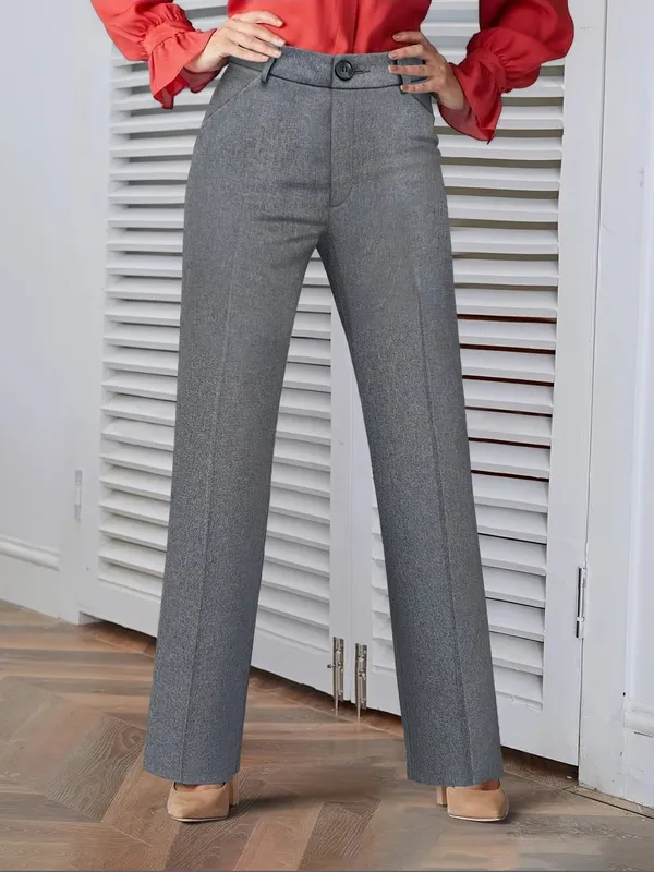 Dark Grey Straight Trousers