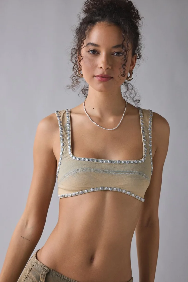 In The Cut Studded Denim Bra Top