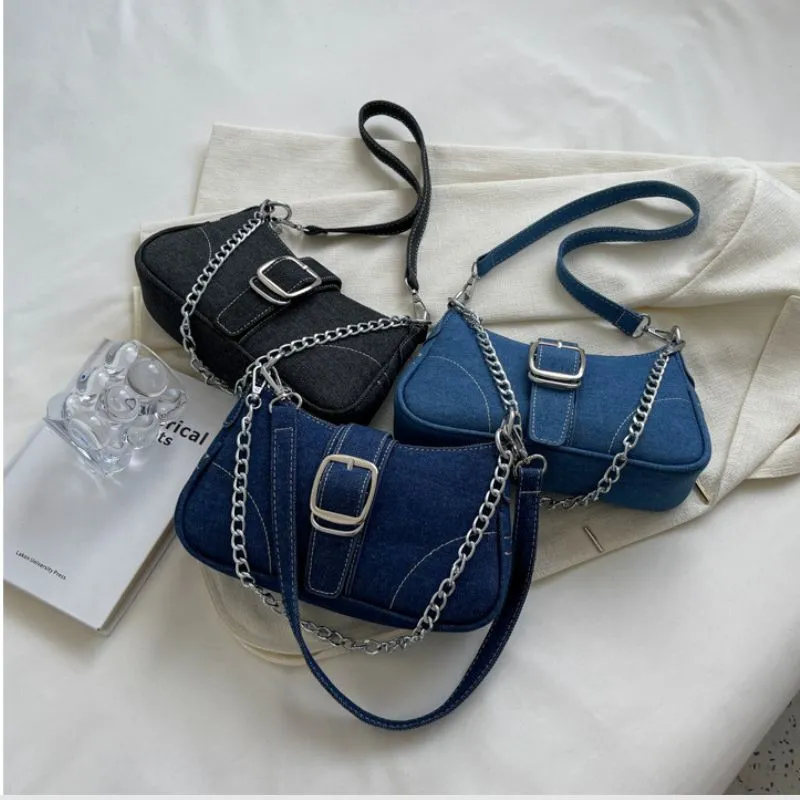 Denim Compact Baguette Bag