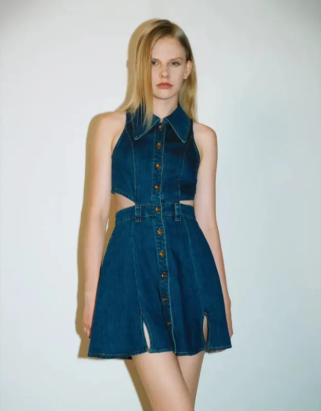 Denim Dress Cut-out Sleeveless Denim Dress