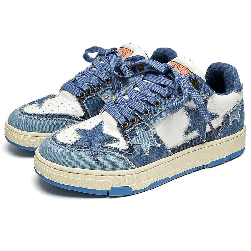 Denim Patch Sneakers Stars Applique Classic