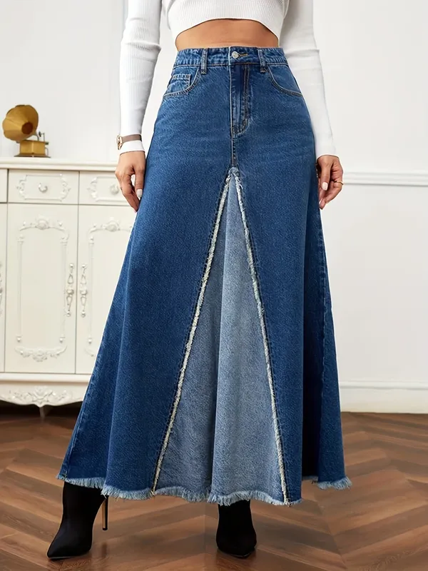 Denim Patchwork Maxi Skirt