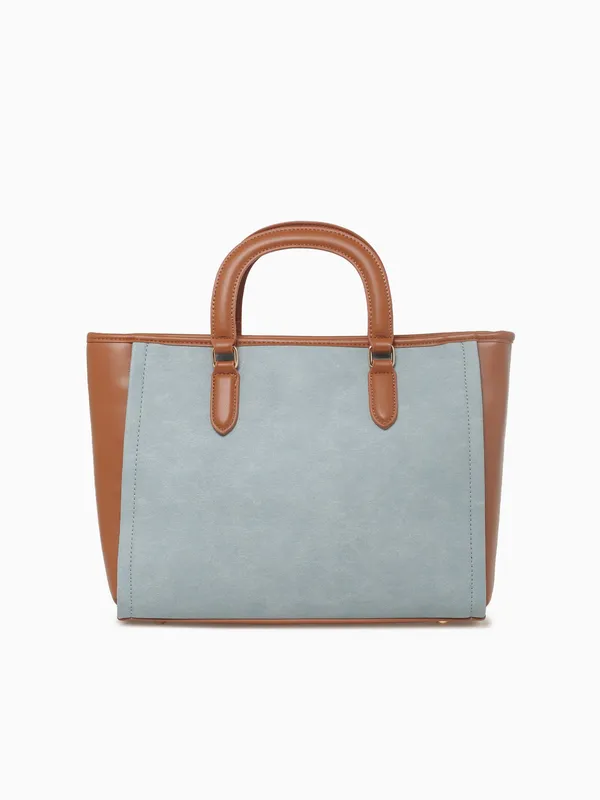Denim Tan Top Handle Bag