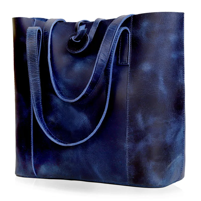 Denver Leather Tote Bag Blue