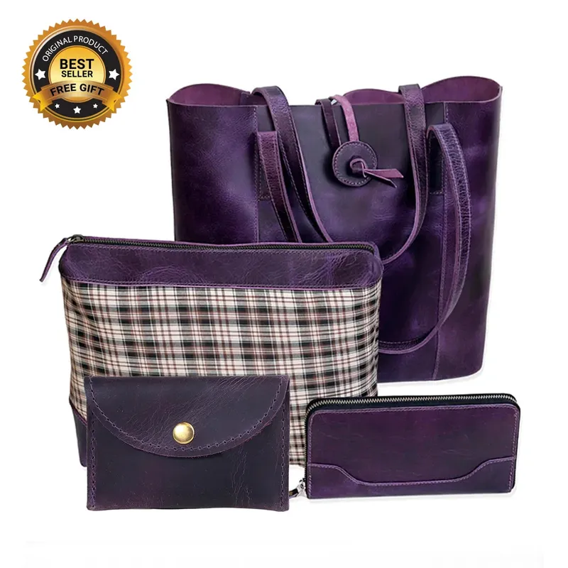 Denver Leather Tote Bag Purple