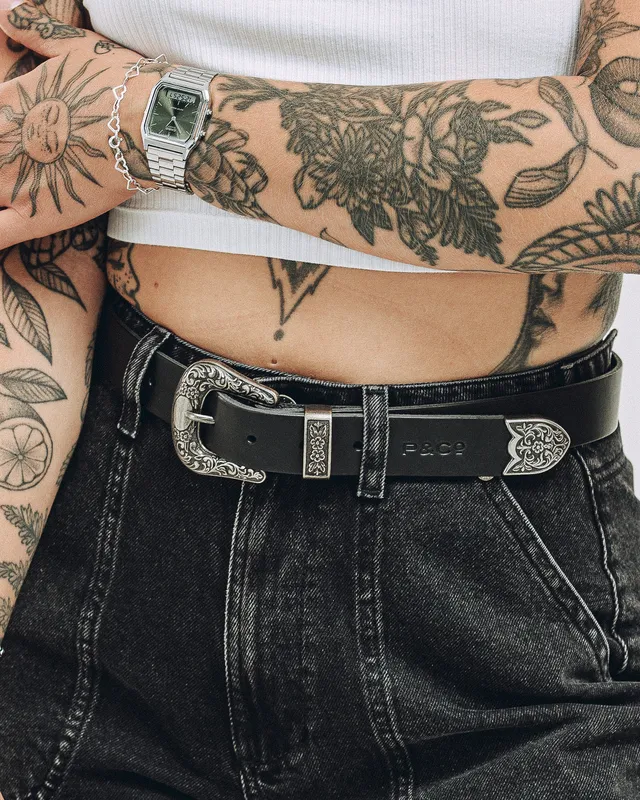 Dolly Western Leather Belt Black