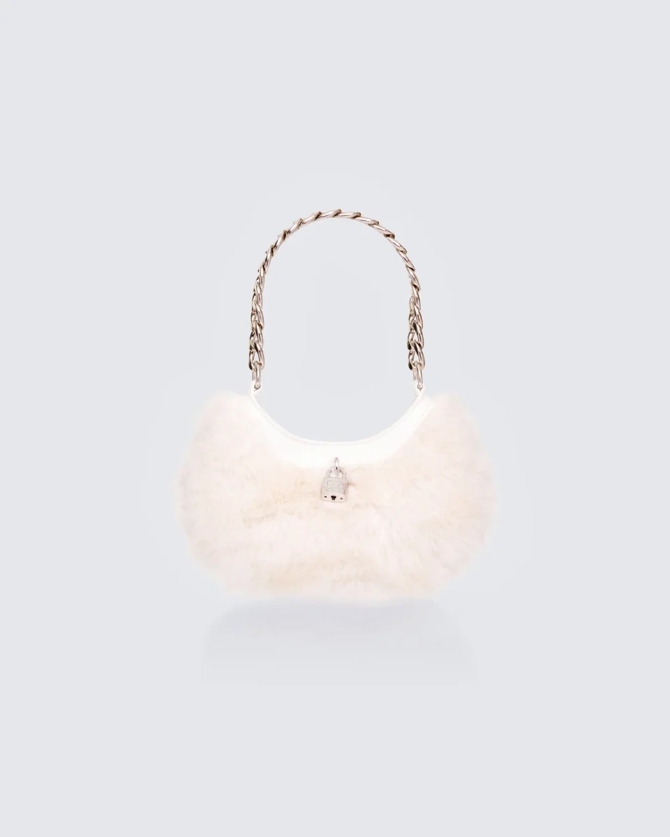 Dora White Fur Lock Bag